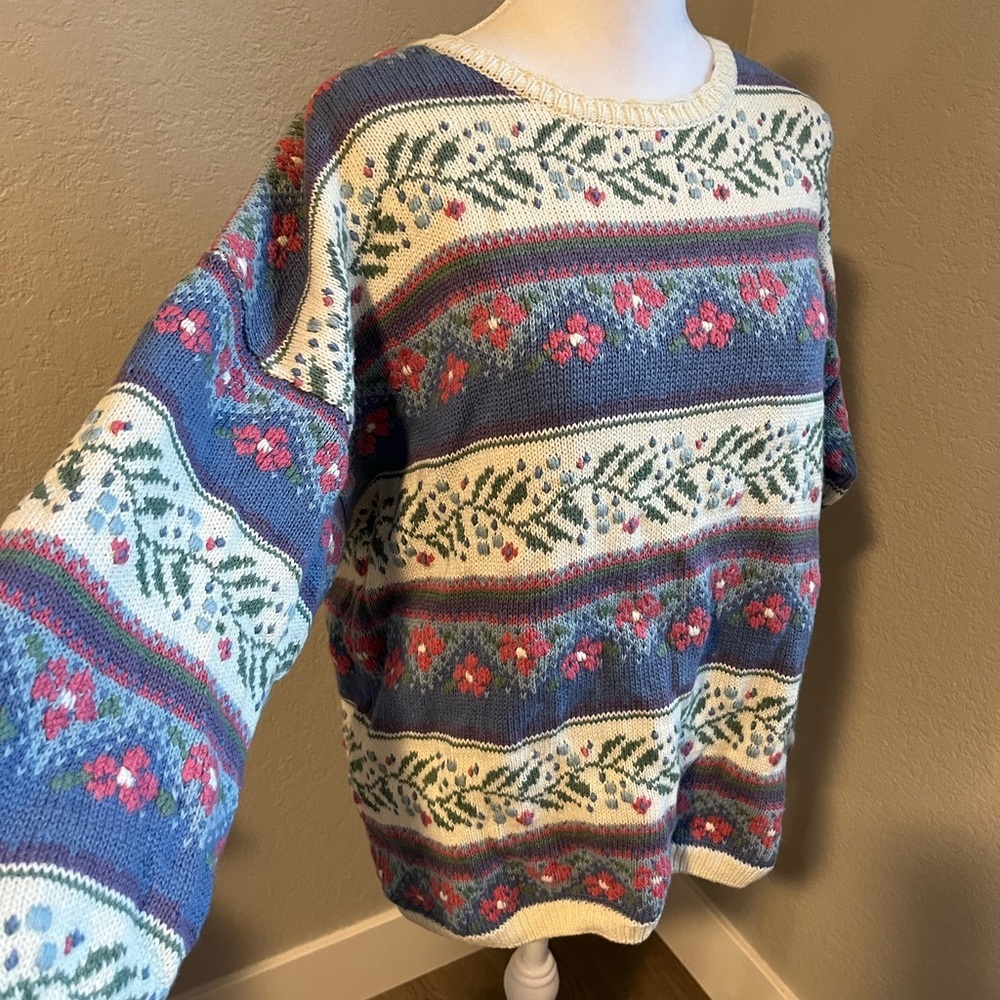 Vintage Hand Embroidered Lilac Floral Sweater